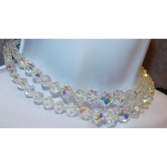 Vintage Aurora Borealis Crystal Beaded Double Strand Necklace - Picture 6 of 9
